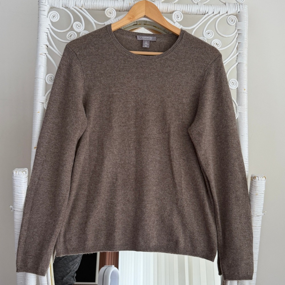 Charter Club Cashmere Sweater Womens Large Tan Brown Crewneck Minimalist Luxury